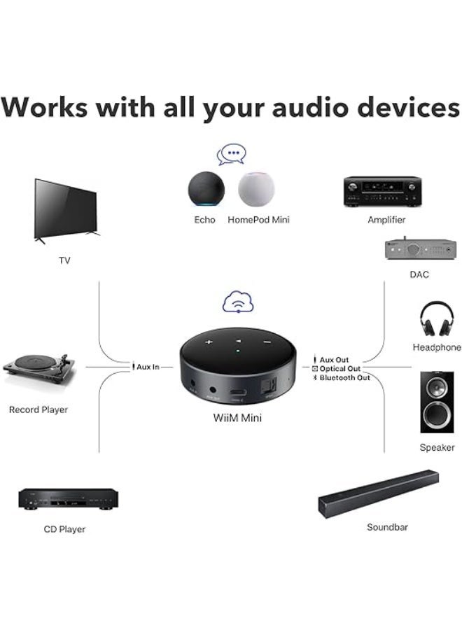 WiiM Mini AirPlay2 Wireless Audio Streamer, Multiroom Stereo, Preamplifier, Works with Alexa and Siri Voice Assistants, Stream Hi-Res Audio from Spotify, Amazon Music and More - Image 2
